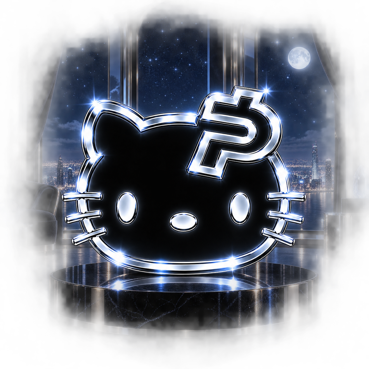 Paidkitty in a moonlit mirrored penthouse