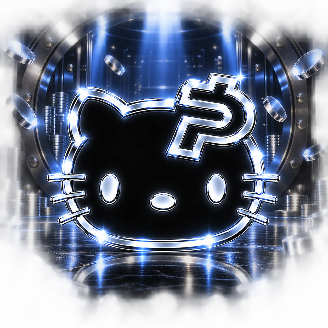 Paidkitty glowing inside a chrome vault
